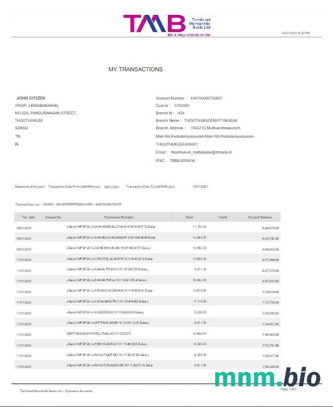 Indie Sundaram wzajemne oświadczenie konto Word i PDF szablon